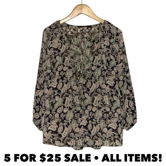 Zara Paisley Tie Neck Blouse - Picture 1 of 12